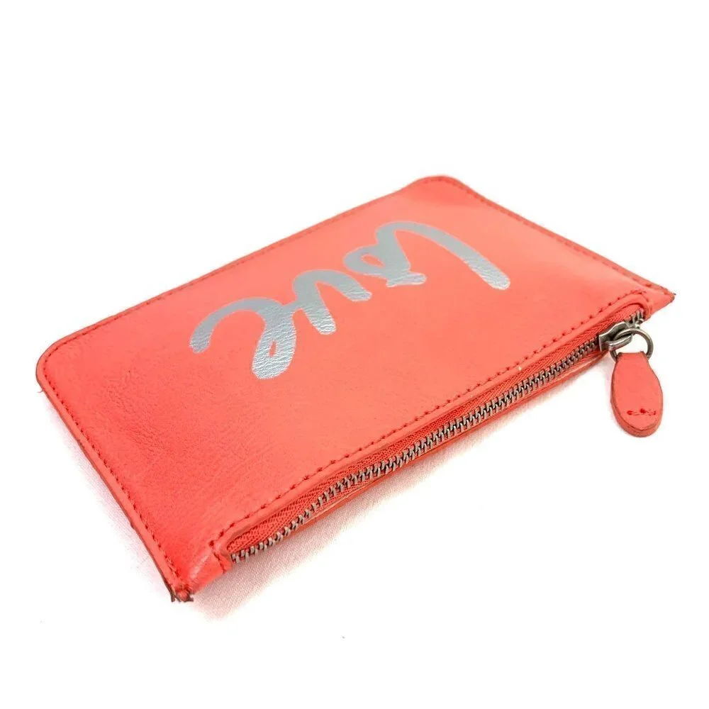 LOFT Small Leather Zip Top Pouch - Coral Orange 6